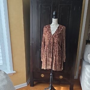 Free People Chocolate Floral Long Sleeve Dress